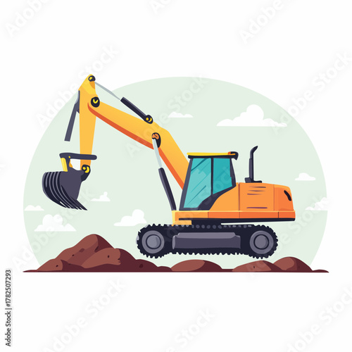 Backhoe Loader Digging Soil Vector