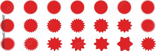 Set of with zigzag frames edge red color. Zig-zag circle collection.  Sale and big set of red zig-zag circle sticker .