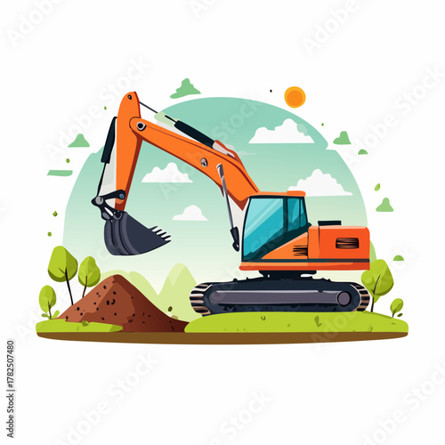 Excavator Digging Ground Illustration