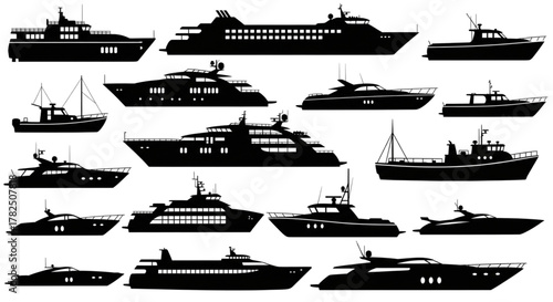 Luxury Yacht and Boat Silhouettes Collection for Maritime Travel and Wealth Design Projects