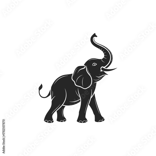Elephant Silhouette with Raised Trunk Vector Illustration