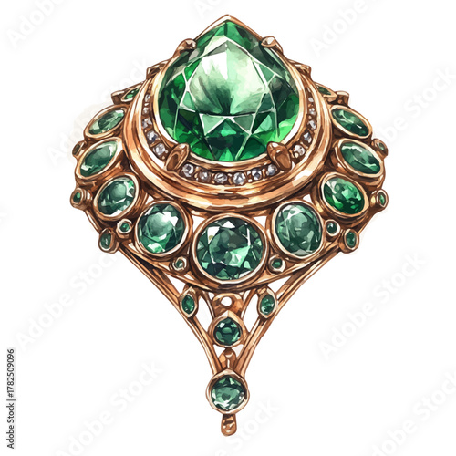 Emerald Septum Ring, watercolor clipart vector, isolated on a white background.