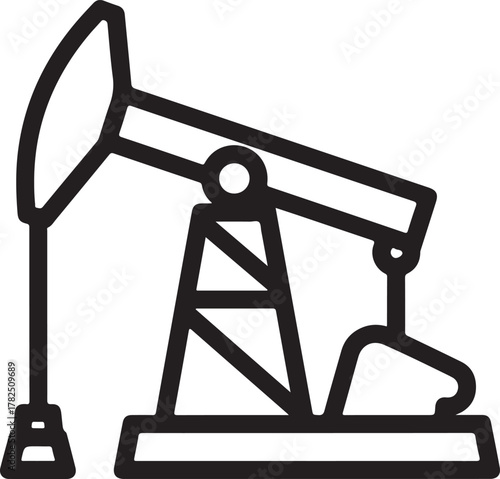 Oil pumpjack line icon illustration representing the energy industry, crude oil extraction, petroleum production, and fossil fuel exploration symbol. isolated on white background, Vector, illustration