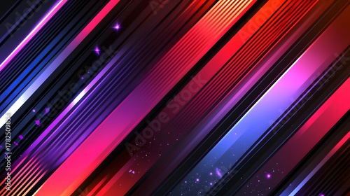 Dynamic neon colored diagonal stripes create an energetic abstract background