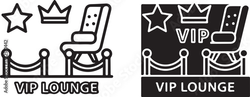 Very important person lounge vector icon, symbolizing luxury, exclusive access, and special treatment for elite guests, with star, crown, chair. isolated on white background, Vector, illustration