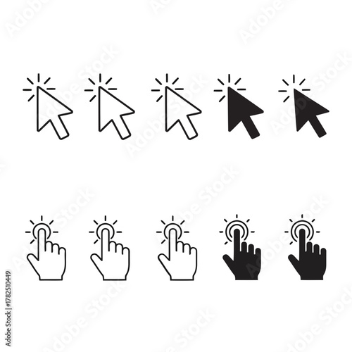 Cursor and finger clicking icons on black background