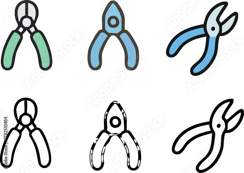Set of Pliers and Cutters Hand Tool Icons.