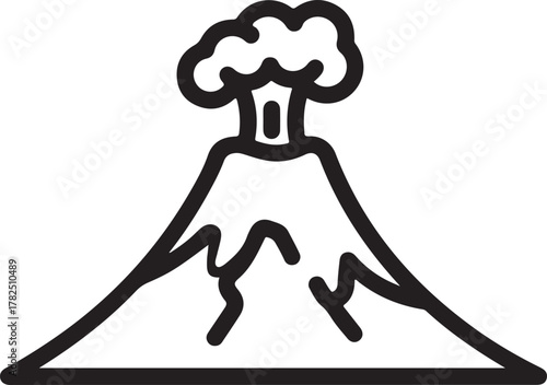 Volcano eruption line art icon illustration depicting a powerful natural disaster with smoke and ash billowing from its conical peak isolated on white background, Vector, illustration