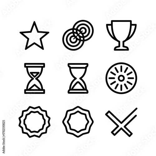 Set of white icons representing success and time