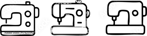 Sewing machine line art icon set.