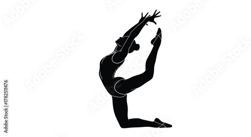 Silhouette of a gymnast performing a rhythmic gymnastics pose graceful athlete in a dynamic balance and flexibility