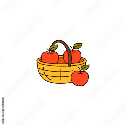 Collection of stylized apples in woven baskets, vector illustration
Three distinct graphic styles of apples in baskets, including a colorful, outline, and silhouette version. 