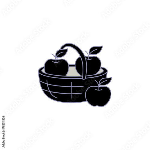 Collection of stylized apples in woven baskets, vector illustration
Three distinct graphic styles of apples in baskets, including a colorful, outline, and silhouette version. 