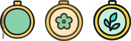 Three Decorative Embroidery Hoop Icons.