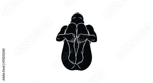Silhouette illustration of a woman in happy baby pose ananda balasana yoga asana for relaxation