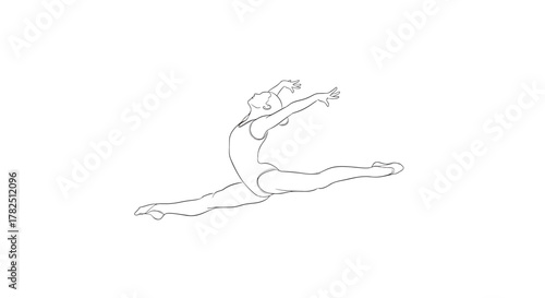 Outline illustration of a gymnast doing split leap gymnastics sport for flexibility and balance