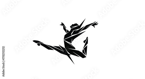 Geometric silhouette of a dancer leaping on a for artistic purposes