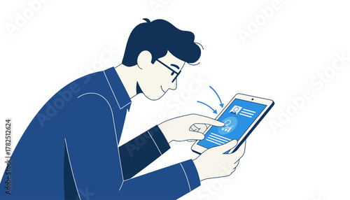 Young Professional Interacting with a Business Analytics App on a Digital Tablet