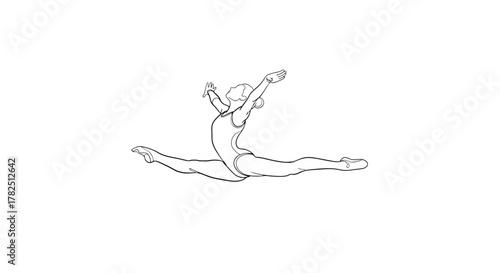 Sketch of a female dancer in a split leap, capturing the energy, flexibility, and artistry of ballet