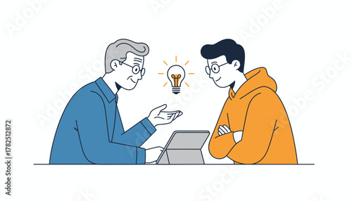 Business Mentorship and Innovation Concept with Mentor Sharing an Idea with a Younger Colleague