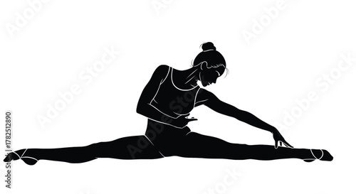 Gymnast performs a split on, showcasing flexibility, balance, and control in a graceful silhouette