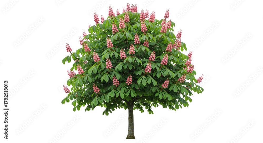 Fototapeta premium Vibrant Red Horse Chestnut Tree in Full Spring Bloom for Landscape Design Projects
