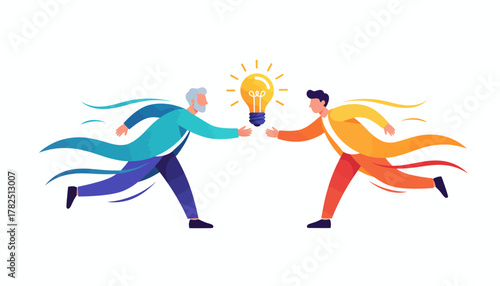 Generational Knowledge Transfer: Senior Mentor Passing a Brilliant Idea to a Young Colleague