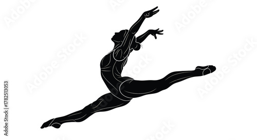 Silhouette of a female gymnast in a leap pose