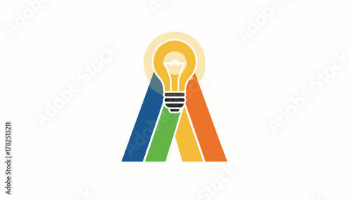 Creative Idea Concept with Glowing Lightbulb on Colorful 'A' Foundation