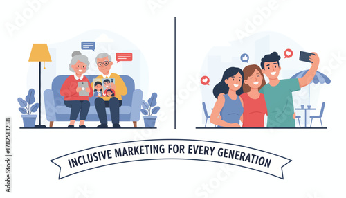 Inclusive Marketing Concept Illustrating Different Generations Using Technology