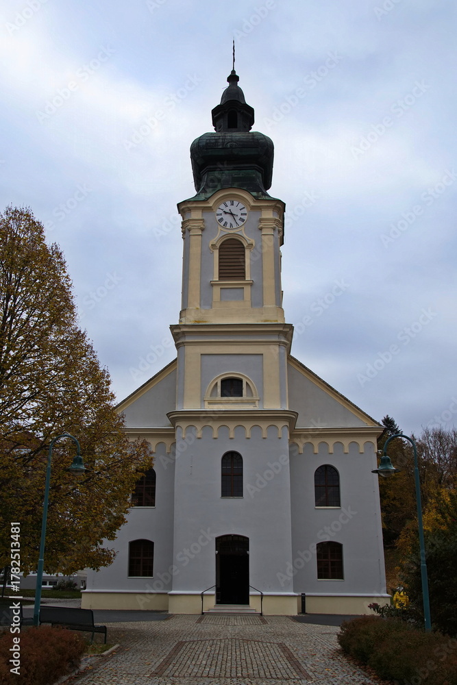 Fototapeta premium Protestant church in Oberschützen, Oberwart district, Burgenland, Austria, Europe, Central Europe 