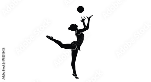 Silhouette of a rhythmic gymnast with ball graceful athlete in motion, performing a dynamic routine