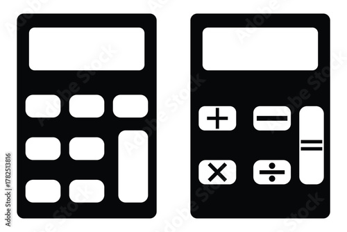 Minimal Flat Design Calculator Icons Set – Outline and Solid Style, Modern Vector Illustration on White Background