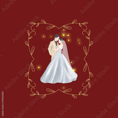 Vector vector cute indian couple cartoon in traditional dress posing for wedding invitation card design