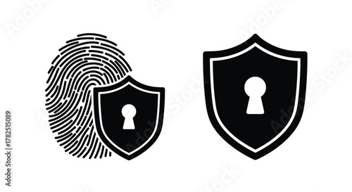 Fingerprint and shield with keyhole represent security and personal identification