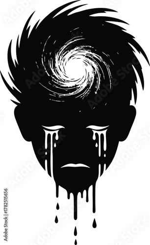 Depressed Person with a Swirl in Their Head Crying and Overwhelmed by Emotions Illustration