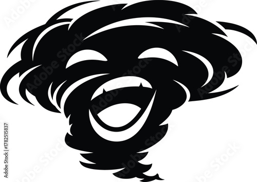 Black and White Illustration of an Evil Tornado with an Angry Facial Expression