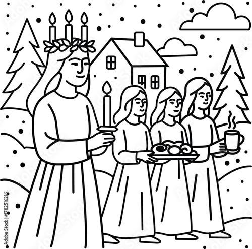 Lucia day candlelit procession illustration