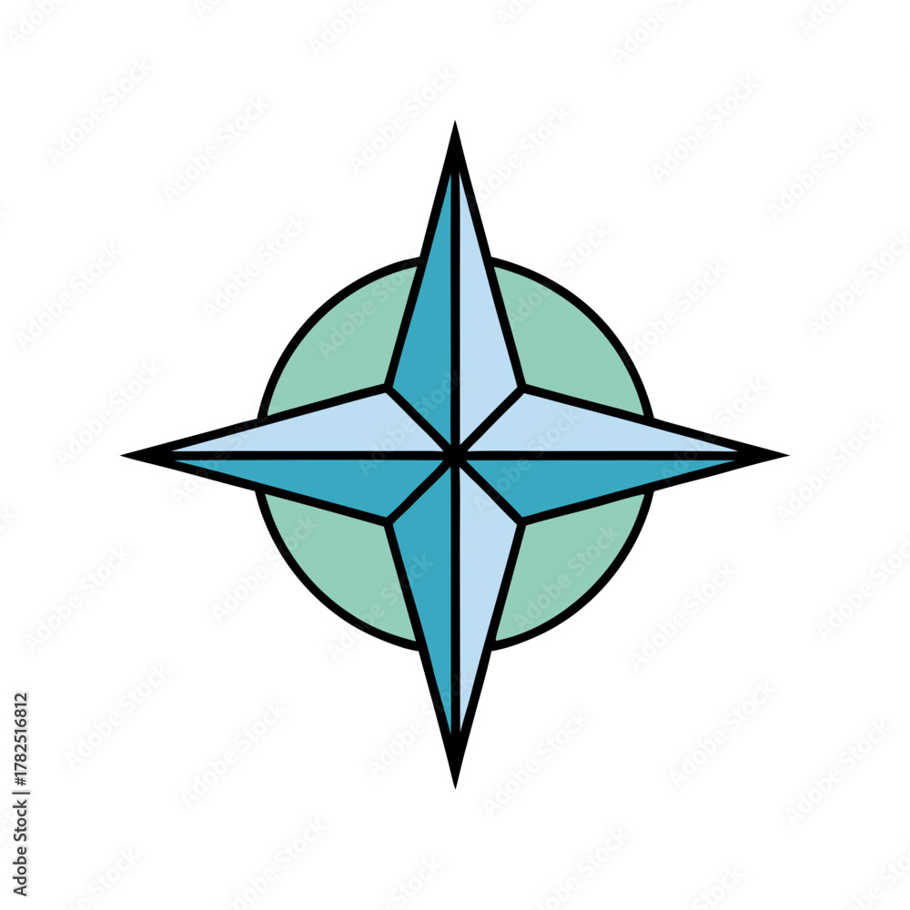 Obraz premium Stylized blue compass rose direction icon