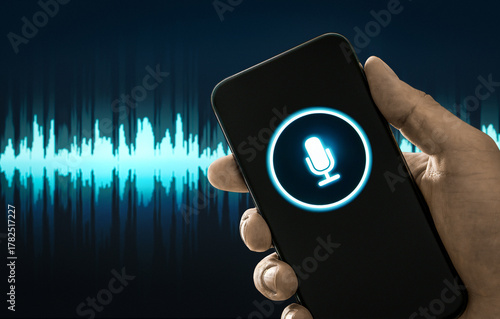 AI voice in phone. Deepfake scam. Deep fake fraud or clone. App to message audio or translate. Text to speech (tts) generator. Generate sound content or music with mobile.