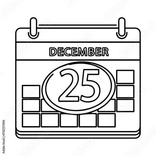 December 25 Calendar Icon, Outline Vector Illustration
