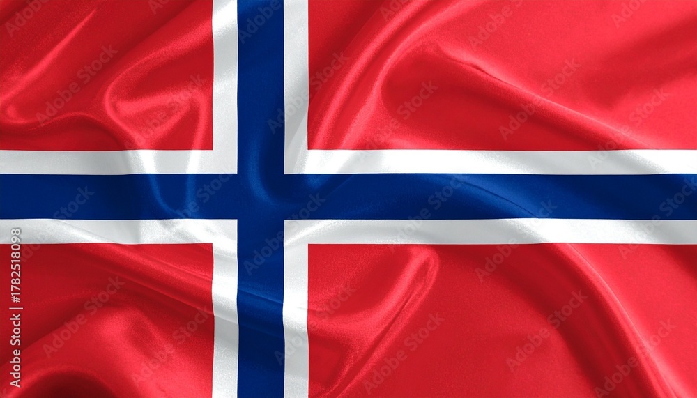 Obraz premium Norwegian national flag with blue Nordic cross on red field and white outline in high resolution.