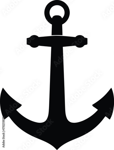 Silhouette of a traditional maritime anchor, featuring a central shank with a prominent ring at the top for attachment.