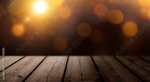 Hölzener Tisch mit Weihanchtslichtern und Kerzenschein