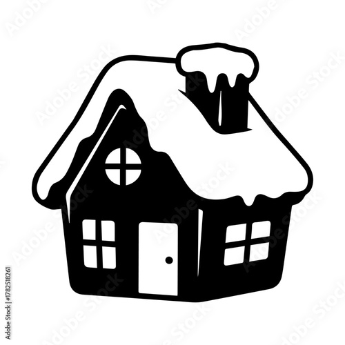 Festive Christmas Village House Outline with Snow on Roof