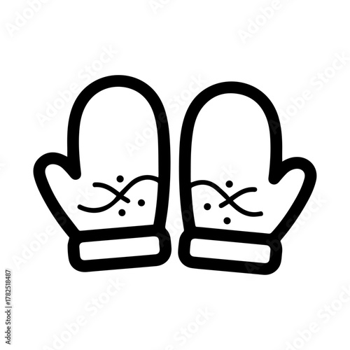 Cozy Knit Mitten Pair Icon with Outlined Design