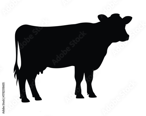 Standing Dairy Cow Silhouette Vector: Farming, Livestock, and Beef Animal Graphic.