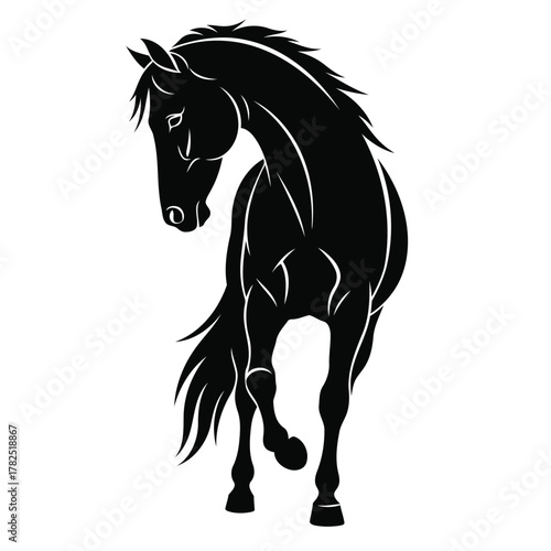 Stylized silhouette of a horse in mid-stride, captured in a dynamic posture.