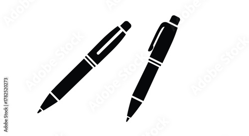 Two black pens displayed at angles a simple graphic illustration