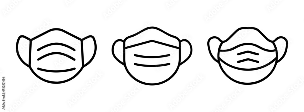 Fototapeta premium Face mask vector illustration set, medical mask, surgical mask, n95 mask, covid protection